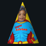 Kids Paper Hat Superhero Birthday Partyhütchen<br><div class="desc">Hast du dich je gefragt, wie es ist, ein Superheld zu sein? Geeignet für jede Person, aber in der Regel gut für einen Jungen, aber könnte für ein Mädchen oder eine junge Frau verwendet werden. Machen Sie Ihren eigenen Superhelden Geburtstag für dieses besondere Kind in Ihrem Leben. Champion Superhero Foto...</div>