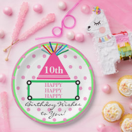 Kids Party Hat grün rosa Polka Dots Pappteller