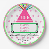 Kids Party Hat grün rosa Polka Dots Pappteller (Vorderseite)