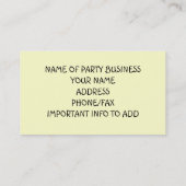 KIDs PARTY PLANNER-GESCHÄFTSKARTE Visitenkarte (Rückseite)