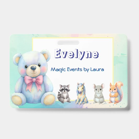 Kids Party Planner Pastor Teddy Bear QR-Logo Ausweis (Front)