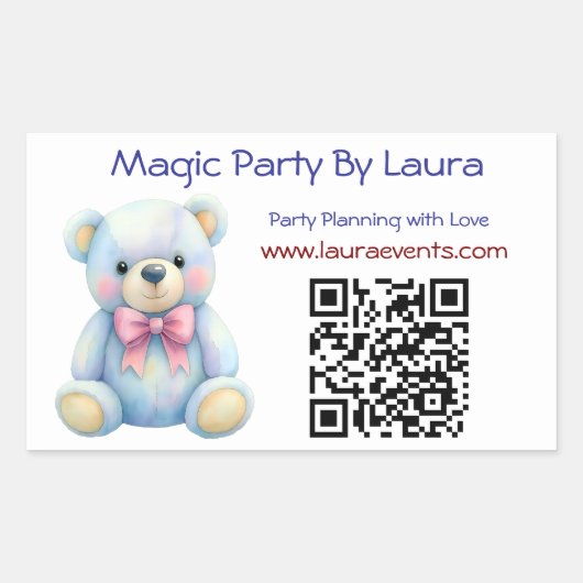 Kids Party Planner Pastor Teddy Bear QR-Logo Rechteckiger Aufkleber (Vorderseite)
