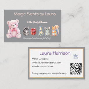 Kids Party Planner Pastor Teddy Bear QR-Logo Visitenkarte