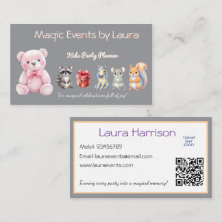Kids Party Planner Pastor Teddy Bear QR-Logo Visitenkarte