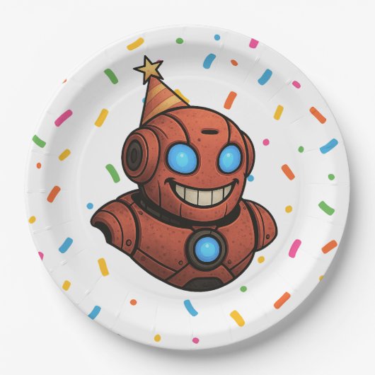 Kids Party Plate - Niedlicher Red Robot mit Party Pappteller (Vorderseite)