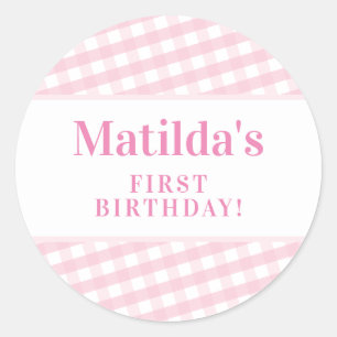 KIDS PARTY Vintag Gingham Muster Mädchen pink Runder Aufkleber