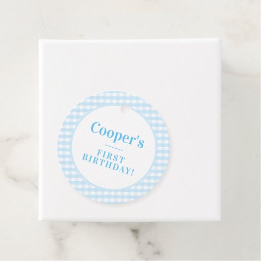 KIDS PARTY Vintag Gingham Musterjunge Blue Napkin Geschenkanhänger (Beispiel)