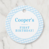 KIDS PARTY Vintag Gingham Musterjunge Blue Napkin Geschenkanhänger (Vorderseite)