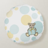 Kids Pastel Blue und Yellow Niedlich Teddy Bären Rundes Kissen (Rückseite)