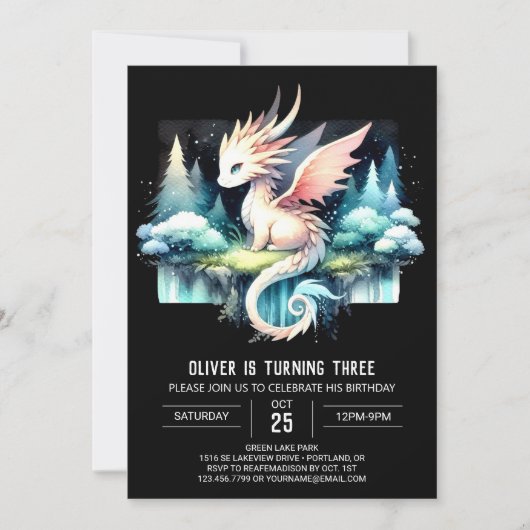 Kids Pastel Dragon Birthday Einladung (Vorderseite)