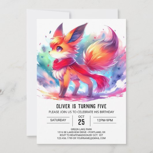 Kids Pastel Fox Geburtstag Einladung (Vorderseite)