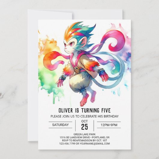 Kids Pastel Monkey Geburtstag Einladung (Vorderseite)