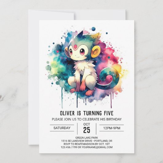 Kids Pastel Monkey Geburtstag Einladung (Vorderseite)