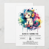 Kids Pastel Monkey Geburtstag Einladung (Vorne/Hinten)