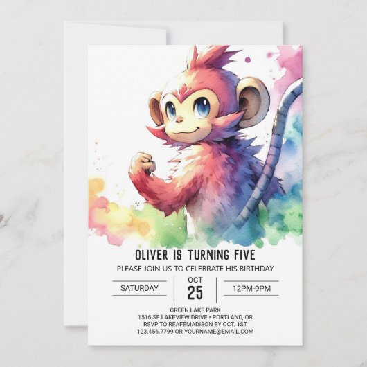 Kids Pastel Monkey Geburtstag Einladung (Vorderseite)