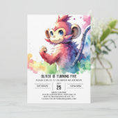 Kids Pastel Monkey Geburtstag Einladung (Stehend Vorderseite)
