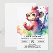 Kids Pastel Monkey Geburtstag Einladung (Vorne/Hinten)