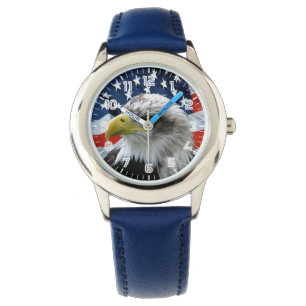 Kids Patriotic Bald Eagle American Flag Watch Armbanduhr