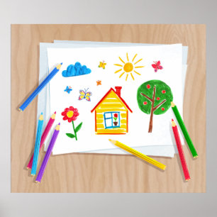Kids Pencil Zeichnend Poster