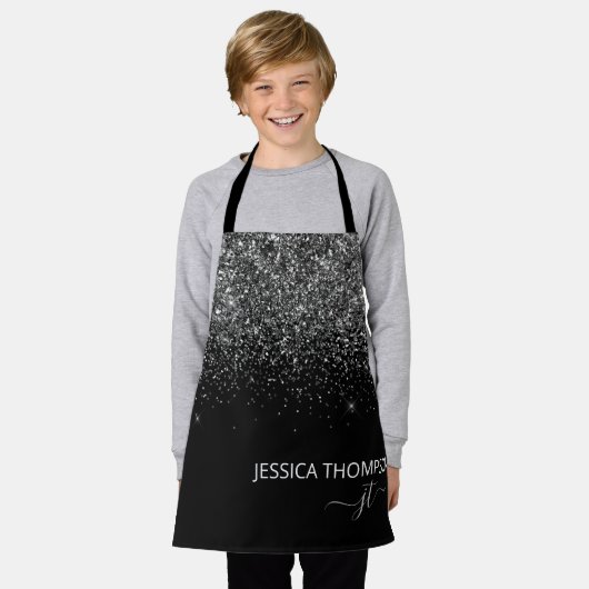 Kids Personalisiert Black Glitzer Monogram Name  Schürze (Getragen)