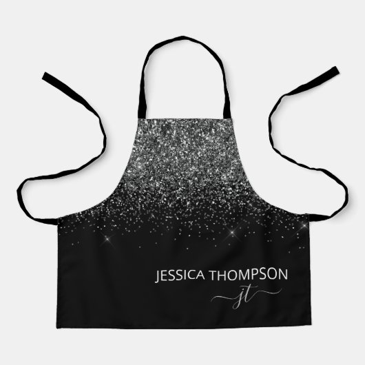 Kids Personalisiert Black Glitzer Monogram Name  Schürze (Vorderseite)