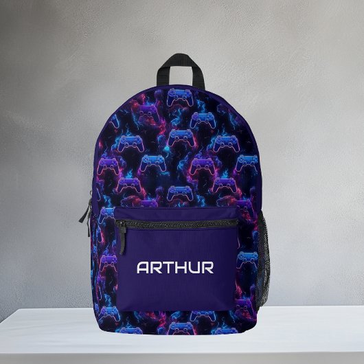 Kids Personalisiert Neon Gaming Controller-Muster Bedruckter Rucksack