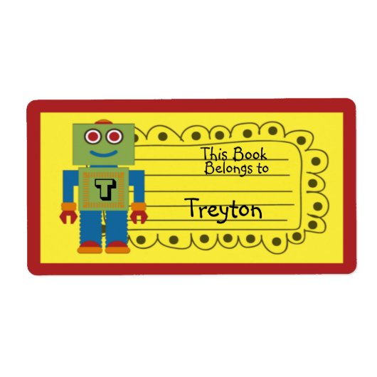 Kids Personalisiert Robot Book Sticker (Vorne)