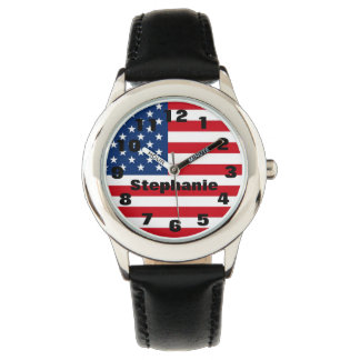 Kid's Personalisierte amerikanische Flag Watch Armbanduhr
