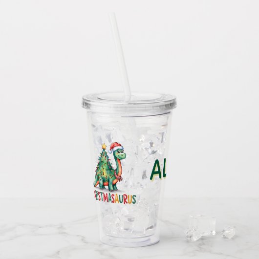 Kids Personalized Christmas Dinosaur  Acryltrinkbecher (Vorderseite Ice)