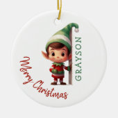 Kids Personalized Elf Christmas Tree Keramik Ornament (Vorne)