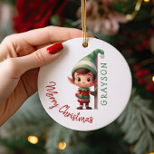 Kids Personalized Elf Christmas Tree Keramik Ornament