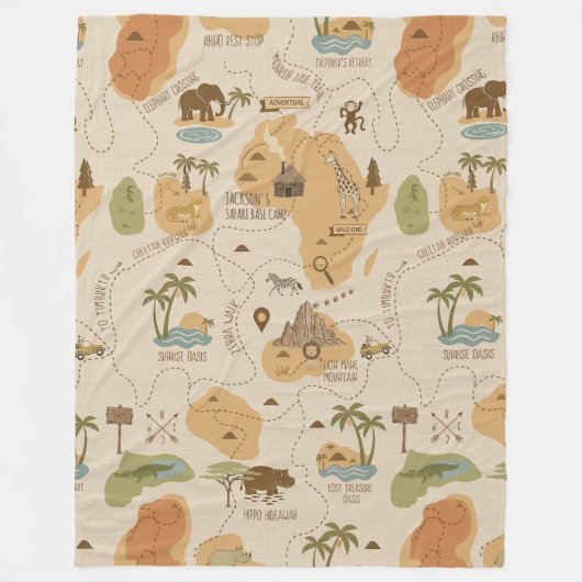 Kid's Personalized Safari Map ID1269 Fleecedecke (Vorderseite)