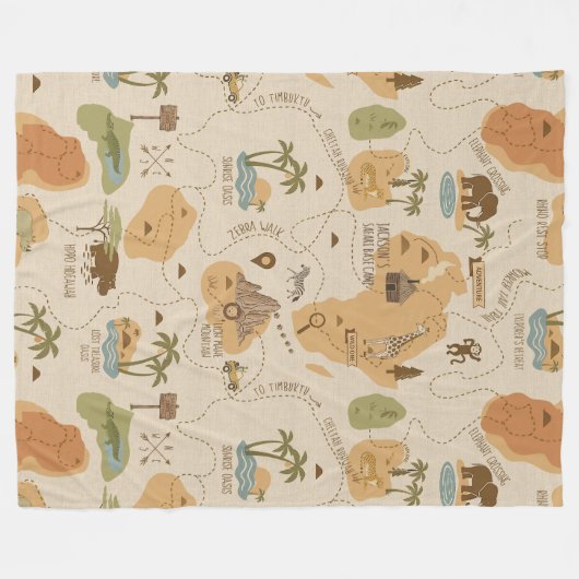 Kid's Personalized Safari Map ID1269 Fleecedecke (Vorderseite (Horizontal))