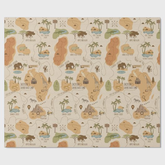 Kid's Personalized Safari Map ID1269 Geschenkpapier (Flach)