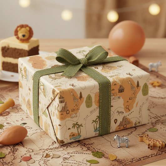 Kid's Personalized Safari Map ID1269 Geschenkpapier