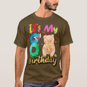 Kids Pig 8th Birthday 8 Years Old Pig Birthday 381 T-Shirt