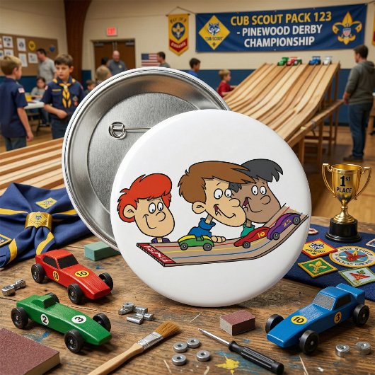 Kids Pinewood Derby Car Race Button