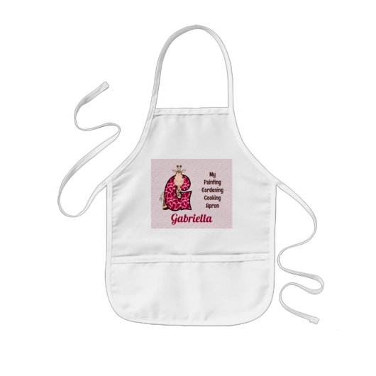 Kid's Pink Giraffe Mit Monogramm Buchstabe G Name Kinderschürze (Vorne)