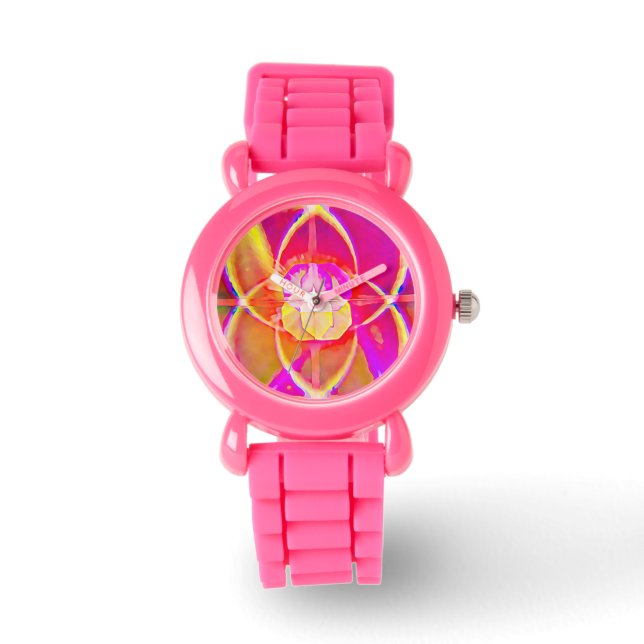 Kid's Pink Glitzer Strap Watch Butterfly Armbanduhr (Vorderseite)