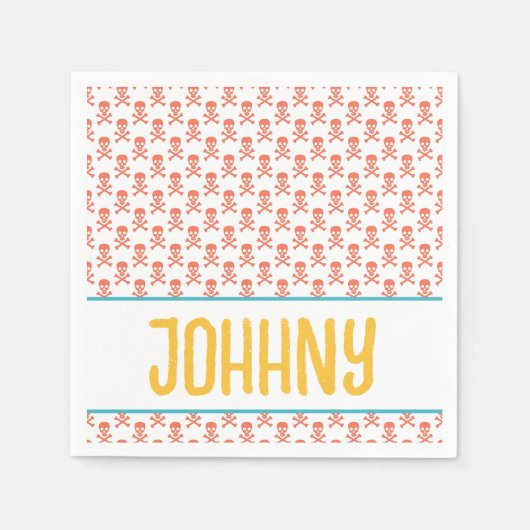 Kids Pirate Crossbones NAME Modern Orange Fun Serviette (Vorderseite)