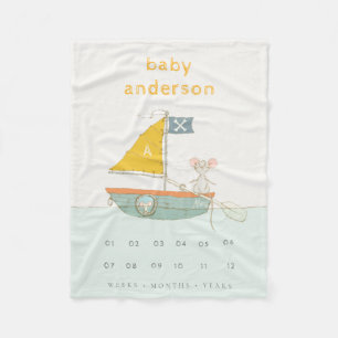 Kids Pirate Mouse Sailboat Monogram Baby Milestone Fleecedecke