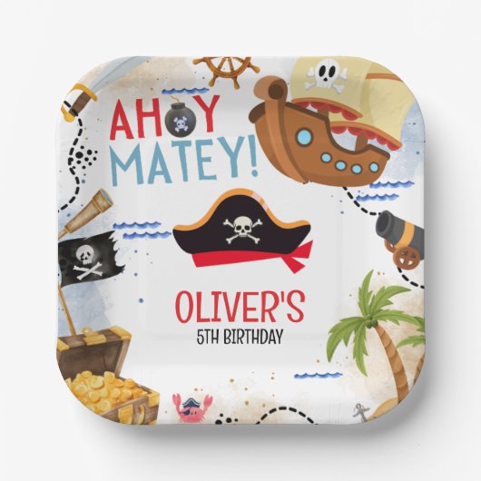 Kids Pirate Party | Ahoy Matey Pirate Birthday  Pappteller (Vorderseite)