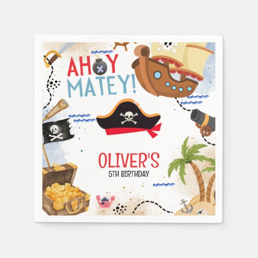 Kids Pirate Party | Ahoy Matey Pirate Birthday  Serviette (Vorderseite)
