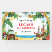 Kids Pirate Ship Ahoy Matey Birthday Willkommen Banner (Horizontal)