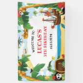 Kids Pirate Ship Ahoy Matey Birthday Willkommen Banner (Vertikal)