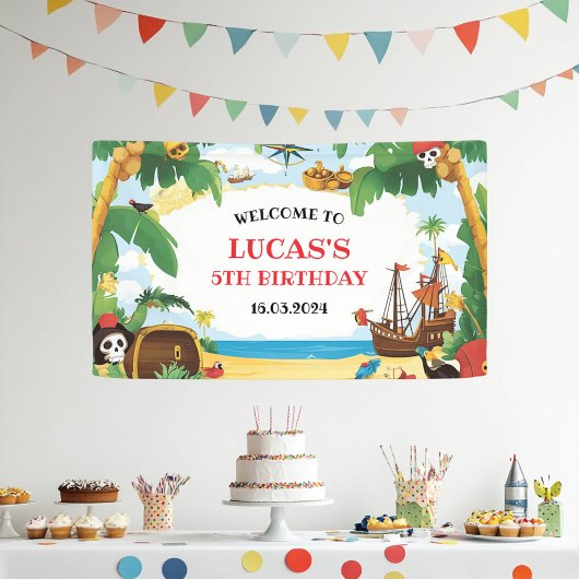 Kids Pirate Ship Ahoy Matey Birthday Willkommen Banner