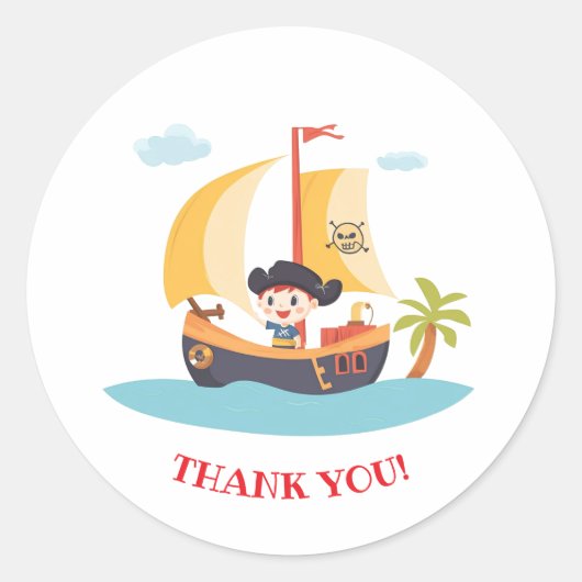 Kids Pirate Ship Party Vielen Dank Runder Aufkleber (Vorderseite)