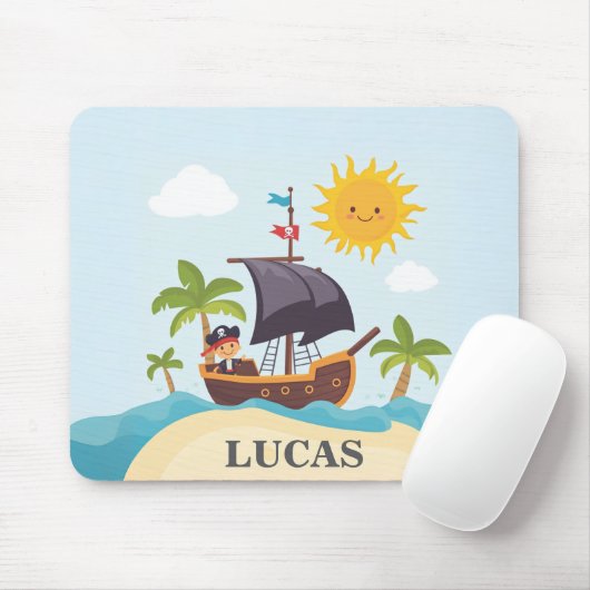 Kids Pirate Ship Personalisiert Ahoy Matey Mousepad (Mit Mouse)