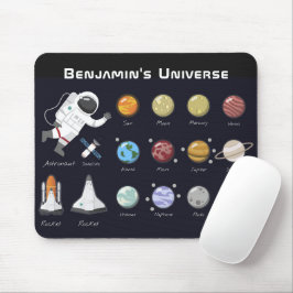 Kids Planets Astronaut Monogram buntes Universum Mousepad