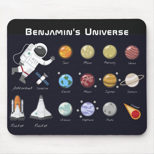 Kids Planets Astronaut Monogram buntes Universum Mousepad (Vorne)